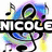 A colorful animated icon featuring a large black treble clef surrounded by musical notes on a multicolored background with the text 'NICOLE' in bold white letters.