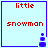 Pixelated icon with light blue background, red text 'little snowman', and blue snowman figure changing position across frames.