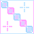 Pixelated icon with alternating light blue and pink squares forming a diagonal path, two cross-shaped symbols in matching colors, and soft pastel borders.