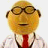 Pixelated cartoon character with yellow face, glasses, red tie, and white shirt next to black text reading "I have no eyeballs" on a transparent background.