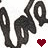 A pixelated black text animation with two red hearts on a white background, showing frame-to-frame changes in the lettering.