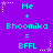 Pixelated purple background with cyan text and white/purple star accents showing 'Me + Bhoomika = BFFL' repeated in a pattern