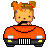 Pixel art contact sheet showing two frames of a cartoon character driving an orange car with visible mouth and hand differences between frames.