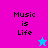 A split-screen image with four quadrants displaying "Music is Life" text and star icons on colored backgrounds.