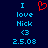 A pixelated digital image with blue text and a red heart symbol on dark background, showing two identical static frames side-by-side.