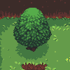 Pixel art scene with green grass, trees, water, and brown terrain arranged in a