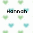 Pixelated image with green and blue heart shapes scattered across a white background and the name 'Hannah' in black pixelated text centered horizontally.