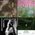 A static image divided into four quadrants showing a pixelated landscape with pink sky, green fields, and a black-and-white musical note symbol.