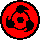 Four identical red circular icons with black spiral patterns arranged in a 2x2 contact sheet on gray background.