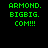 Four display identical green pixelated text 'ARMOND.BIGBIG.COM!!!' against varying background colors including black, olive green, and bright yellow