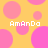 Yellow background with pink circles and semi-circles; white text "AmAnDa" appears in four positions across the image.