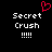 Pixelated text 'Secret Crush' with four exclamation marks below, a red heart symbol above, on a black background.