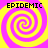 Four identical spiral patterns with alternating yellow and pink colors, each labeled "EPIDEMIC" in black pixelated text above.
