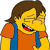 Pixelated character with yellow skin, brown hair, orange shirt, blue suspenders, and a wide open mouth showing teeth and tongue.