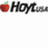 Red apple with green leaf next to stylized black text 'Hoyt' on white background.
