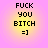 Pixelated text "FUCK YOU BITCH =]" on a gradient background shifting from pink to yellow across four