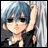 Pixelated anime-style character with blue hair and black top on left, next to pixelated text "Anime IM" and stylized "C0M" logo on right against dark background.