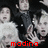Pixelated image of multiple figures with white hair and dark clothing, red text overlays reading 'madina', 'lake', and '<3' in different positions.