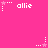 A bright pink background displays multiple instances of the word 'allie' in white pixelated text, each accompanied by a small star icon with trailing dots.