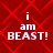 Red background with repeating diamond pattern and white text reading 'i am BEAST!' in four identical
