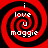 Four identical red and black spiral patterns arranged in a , each containing white text reading 'i love u maggie' in a pixelated font