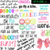 pixelated icons featuring colorful text, circular patterns, and pink bows on a white background with black-and-white striped sections