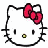 Two pixelated Hello Kitty head icons side-by-side with different colored bows, displayed on a transparent background.