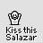 Pixelated character with raised arms in multiple poses above text reading 'Kiss this Salazar' on light gray background.