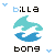 Animated pixel art of a dolphin leaping over waves with text 'billa' above and 'bong' below, featuring color variations in the dolphin's body and surrounding symbols.