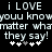 Pixelated text on black background reads 'i LOVE youu know youu know matter whamatter wha they say! they say!' with white and gray plus signs below.