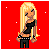Pixel art of a blonde girl in three poses above text reading DANCE IT GIRL on red background with white dots.