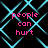 Black background with cyan geometric lines forming a pattern, overlaid with pink text reading 'people can hurt' in four identical sections