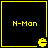 Four identical yellow-bordered black squares display "H-Man" text and a Pac-Man icon in the bottom-right corner.