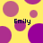Yellow background with purple and magenta circles; four instances of the name 'Emily' in black text.