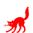 Red pixelated cat icon in three distinct poses: crouching with tail up, mid-stride walking left to right, and standing alert on a gray platform.