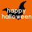 Animated orange background with black bat silhouettes and white 'happy halloween' text in three distinct poses.
