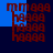 Red pixelated text 'm m a a a' above four of 'h a a a a' on dark blue background with blue rectangular sections