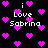 Black background with scattered pink pixelated hearts and repeated white text reading "i Love Sabrina" in a retro digital style.