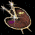 six small icons showing a brown circular object with golden legs, each containing different colored text or symbols on its surface
