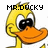 Pixelated yellow duck head with large orange beak, black eye with white highlight, and black text reading 'MR.DUCKY' above the head on white background.