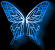 Four blue wireframe butterflies with glowing edges arranged in a on black background, each showing subtle color variations across frames