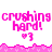 Pixelated pink text "crushing hard!" with heart-eyes symbol on white background, bordered by jagged pink wave pattern.