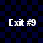 Four identical pixelated 'Exit #9' text elements arranged in a on a blue and black checkered background