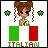 Pixel art animation featuring a cartoon woman with brown braided hair and blue eyes standing behind an Italian flag, with star symbols changing between frames.