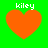 Four orange hearts on a bright green background with white text 'kiley' above each heart, arranged in a