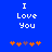Blue background with white text "I Love You" and five orange/purple star-like symbols below, showing animation where the leftmost symbol changes from purple to orange.