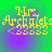 Yellow pixelated text on green and purple gradient background with subtle circular patterns.