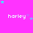 Pixelated text 'harley' repeated across a bright pink background with scattered cyan and purple stars.
