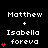 Pixelated text displays 'Matthew + Isabella foreva' with red heart symbols increasing from one to five across frames on a black background.