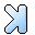 Two pixelated letter Ks with light blue gradient fill and black outlines on gray background.